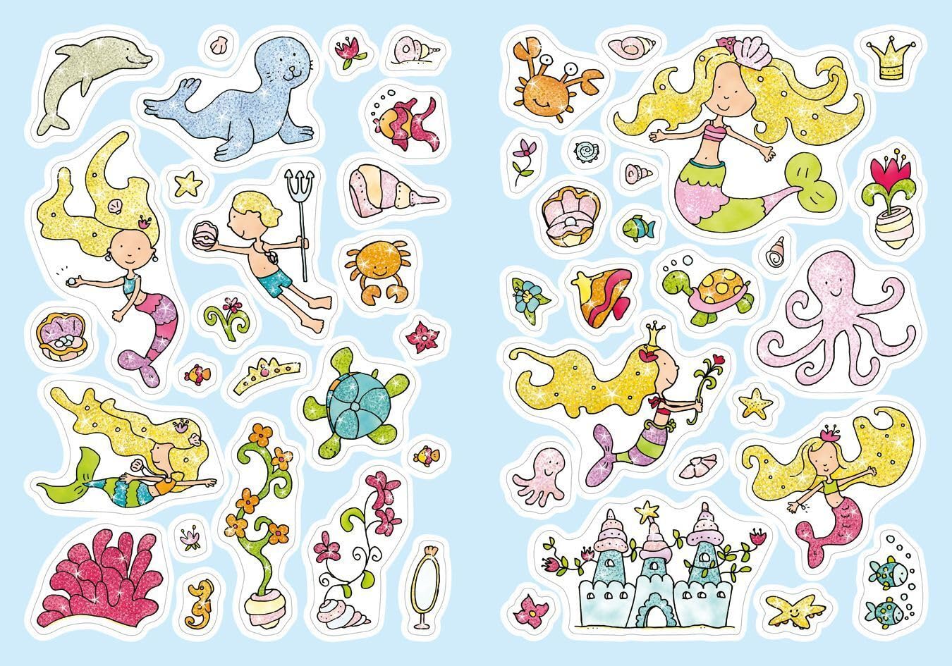 Glitzer-Sticker Malbuch. Meerjungfrauen: Mit 45 glitzernden Stickern