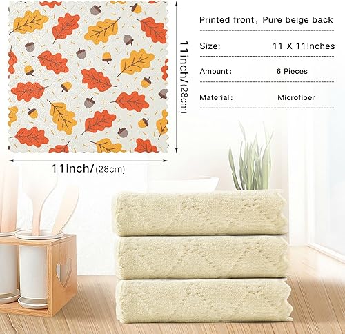 Miniatura 3 de SUABO Paños de cocina de hojas de roble otoñal, paquete de 6 paños de cocina de secado rápido, toallas de limpieza absorbentes para cocina y baño