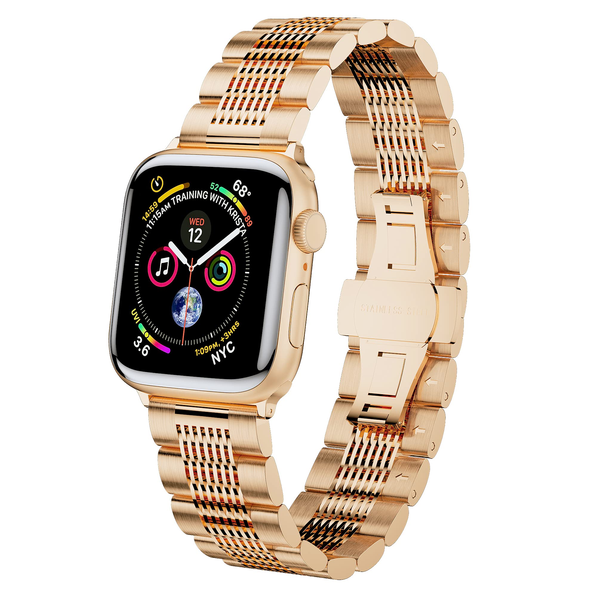 Holybird Stainless Steel Strap for Apple Watch Band Series 6/5/4/3/2/1 SE Women Men with Stainless Steel Buckle for iWatch Replacement Wristband Strap