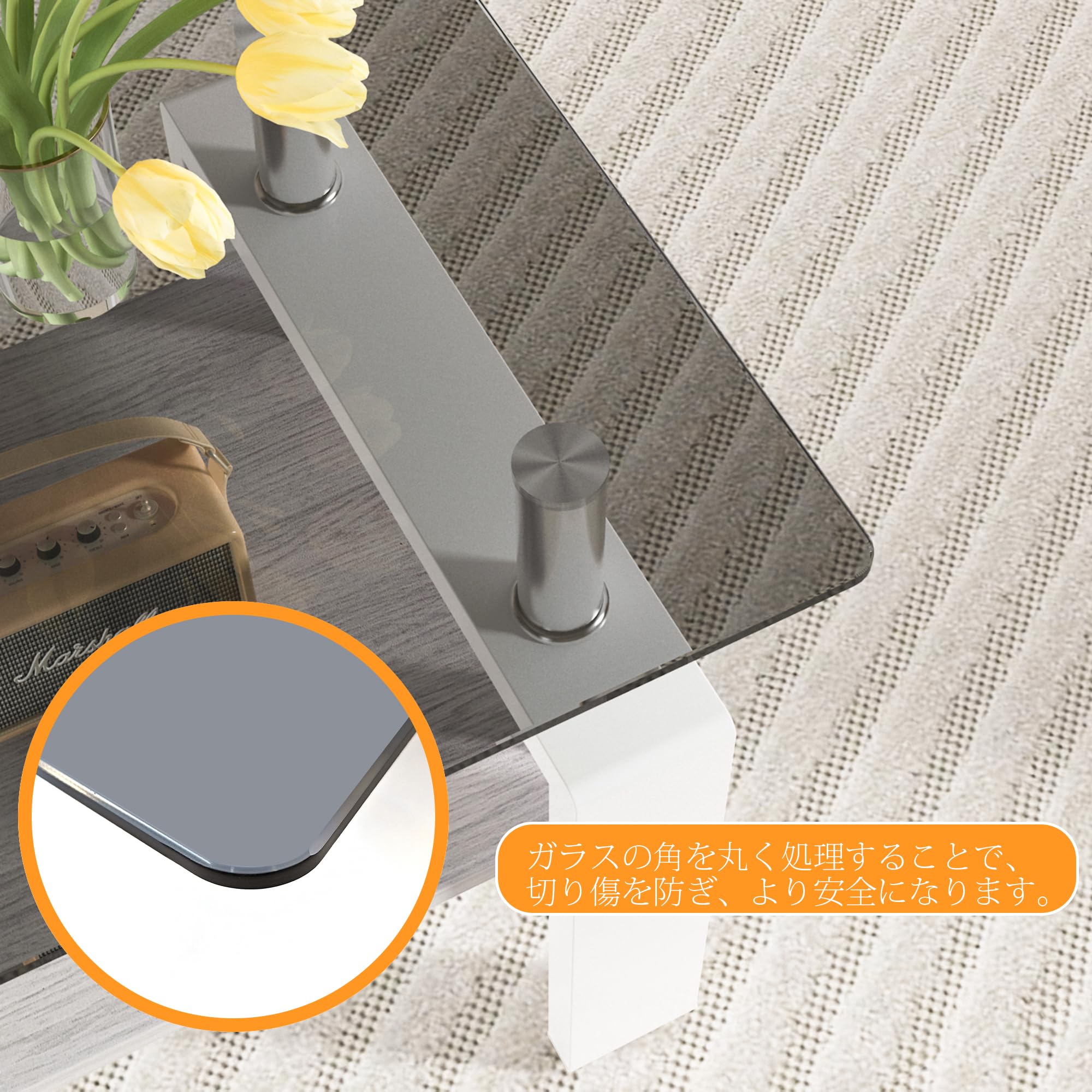 Amazon.co.jp: モダン長方形コーヒーテーブル 強化ガラス天板