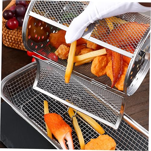 Miniatura 6 de Cabilock Cesta redonda de acero inoxidable para parrilla de asador, jaula de horno para freidora de aire, herramienta rotativa, cesta de asador,