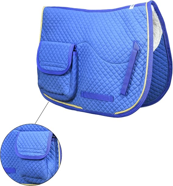 SIE Half Fleece Lined Horse English Saddle Pads All Purpose with Pockets