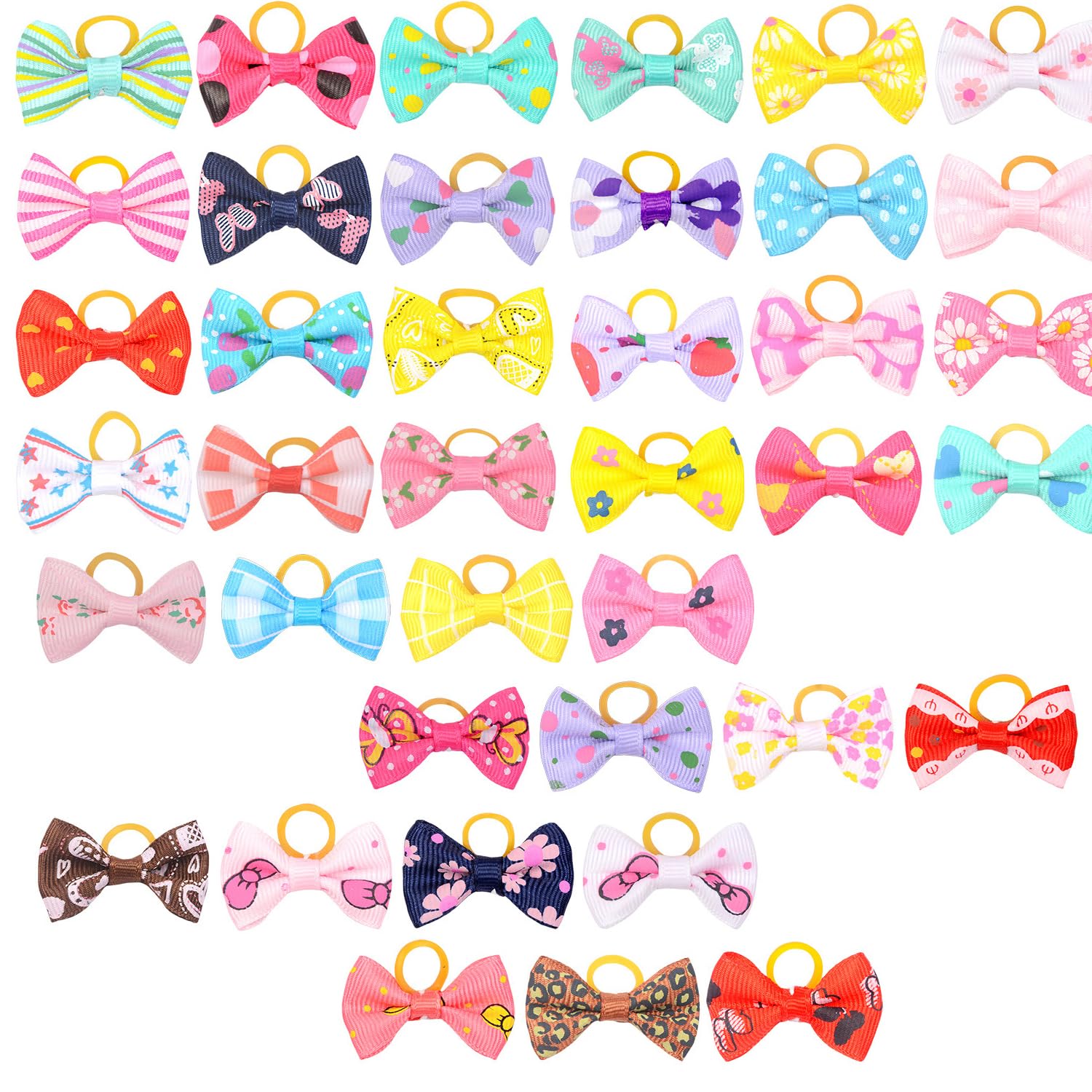 Solvayne 100PCS Assorted Pet Hair Bows Set for Small and Medium Dogs, Cats - Vibrant Colors, Secure Elastic Bands, Handcrafted Designs