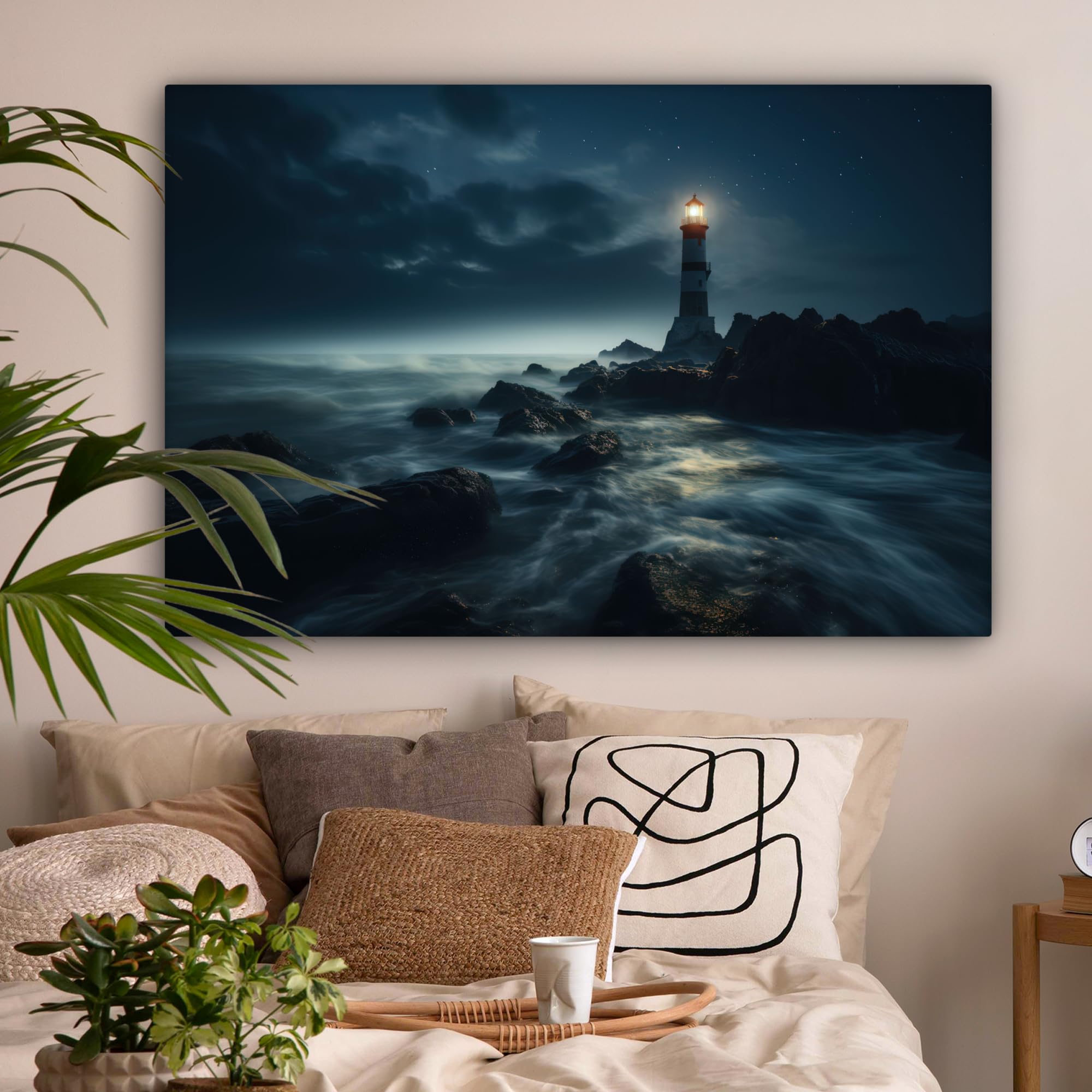 MuchoWow© Cuadros Salon Modernos 120x80 cm Adornos Pared Decorativos Dormitorio Lienzo Pinturas Quadro Decoración Marinas - Marineros - Faro - Mar - Niebla - Rocas - Marinera - Paisaje