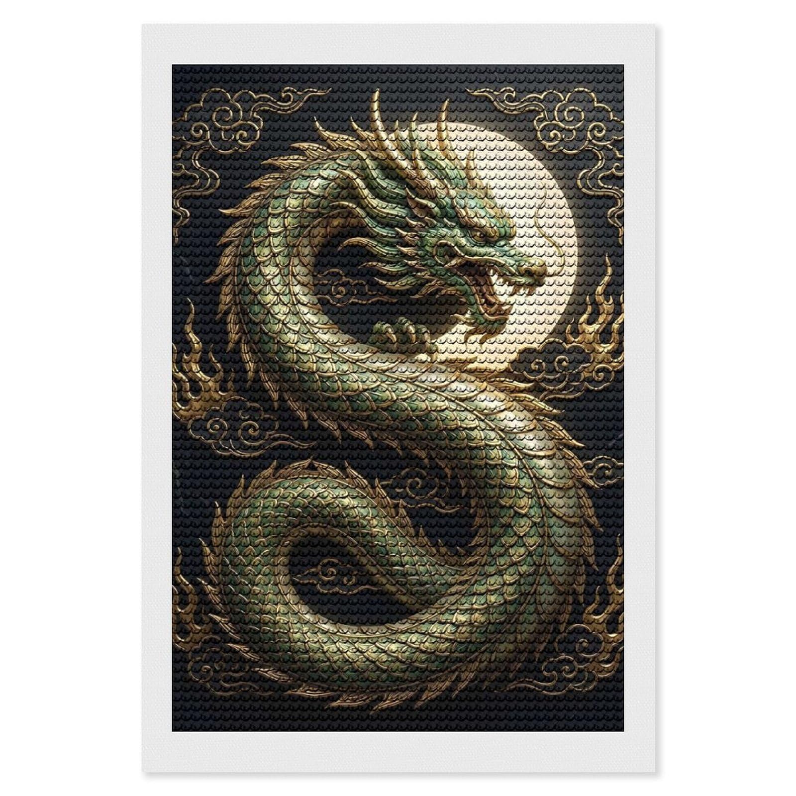 Junmoney Green Dragon with Golden Ornaments Diamond Painting Set 8"x12", for Beginners, Modern Decor, Simple to Start, Gift Idea, Pleasing Wall Art Project