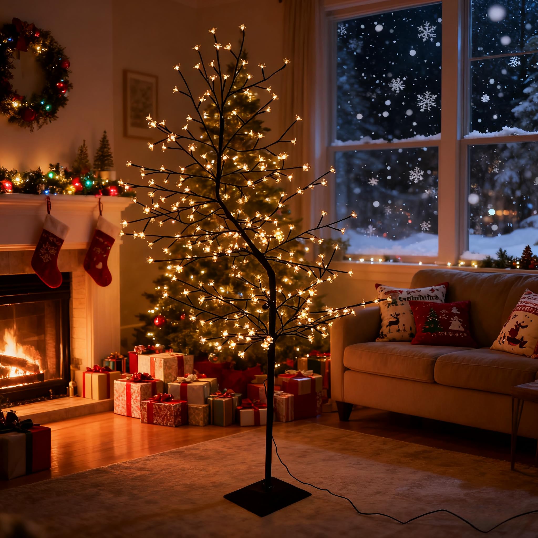 CCLIFE Albero Luminoso da Interno 180cm, Lampada LED con Funzione Memoria, Albero di Ciliegio Illuminazione, Bianco Caldo, IP44, 240 LED Albero con Luci