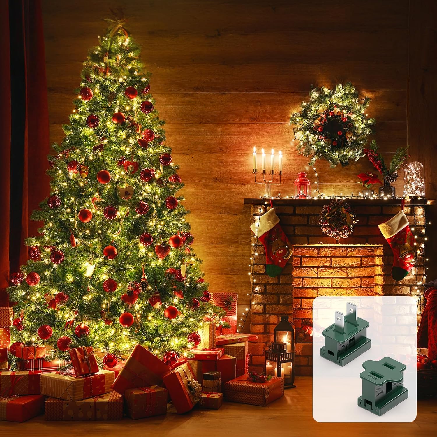 Gilbert Christmas Lighting Outlet Set - 30 Packs (SPT-1), Male & Female Plugs, Green