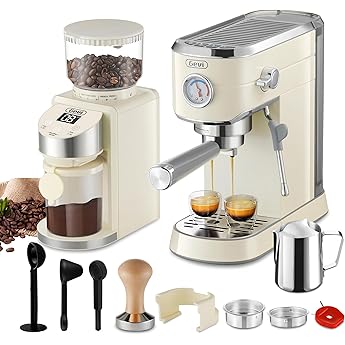Gevi 20 Bar Espresso Coffee Machine with Burr Grinder Set | 35 Precise Grind Settings | Milk Frother for Latte Cappuccino | Professional Home Barista Kit | Gift for Coffee Lovers