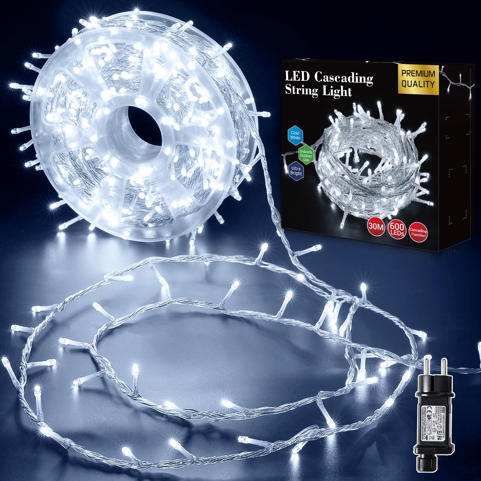 GlobaLink Guirlande Lumineuse de Noël 30M 600 LED-Blanc froid