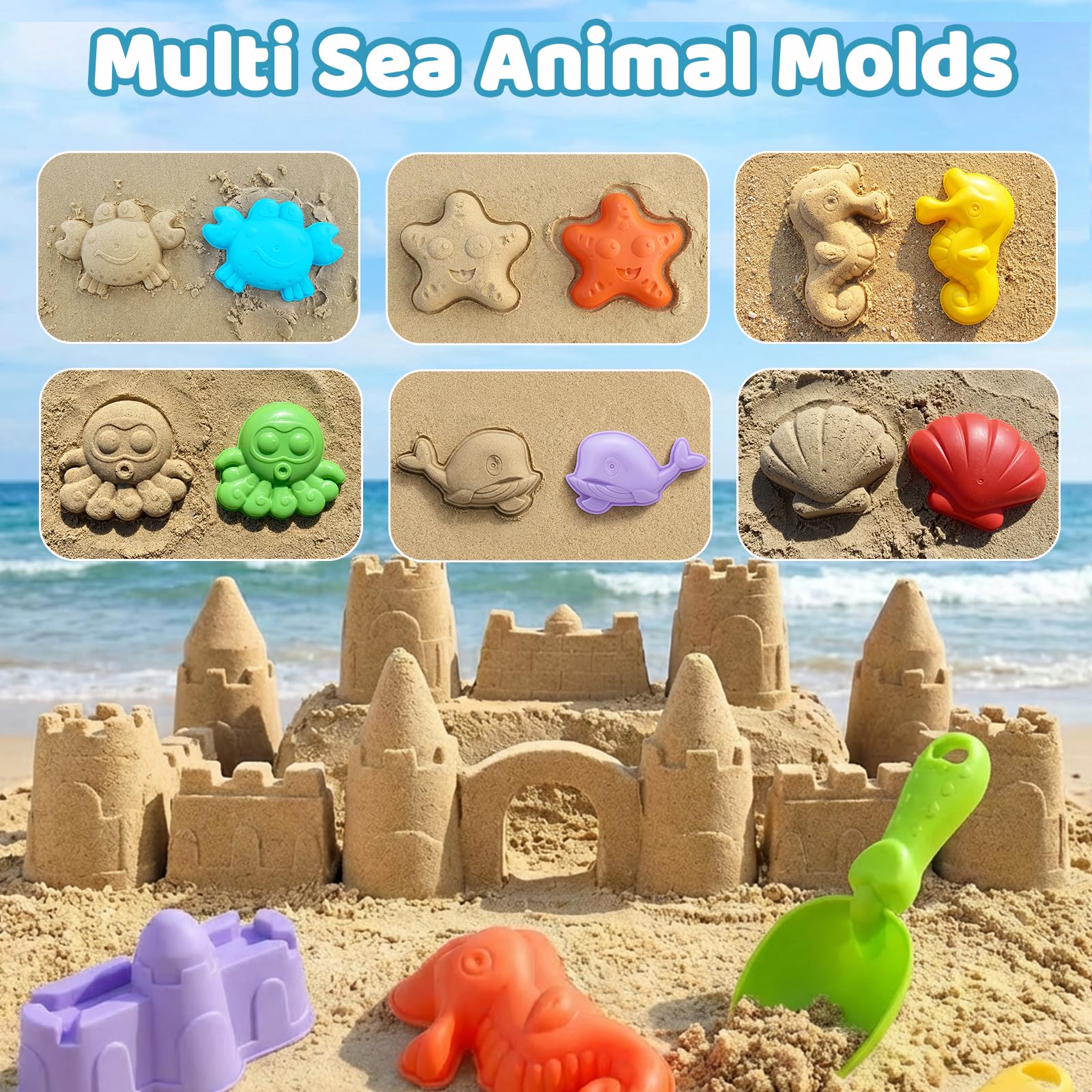 Juguetes Playa 31 Piezas, Juguetes de Playa Set para Niños con Cubo, Vehículos de Construcción, Moldes de Arena, Palas, Bolsa Malla Juguete Playa para Niñas Niños 3 4 5 6 7 Años