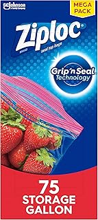 Ziploc Gallon Food Storage Bags, Grip 'n Seal Technology for Easier Grip, Open, and Close, 75 Count