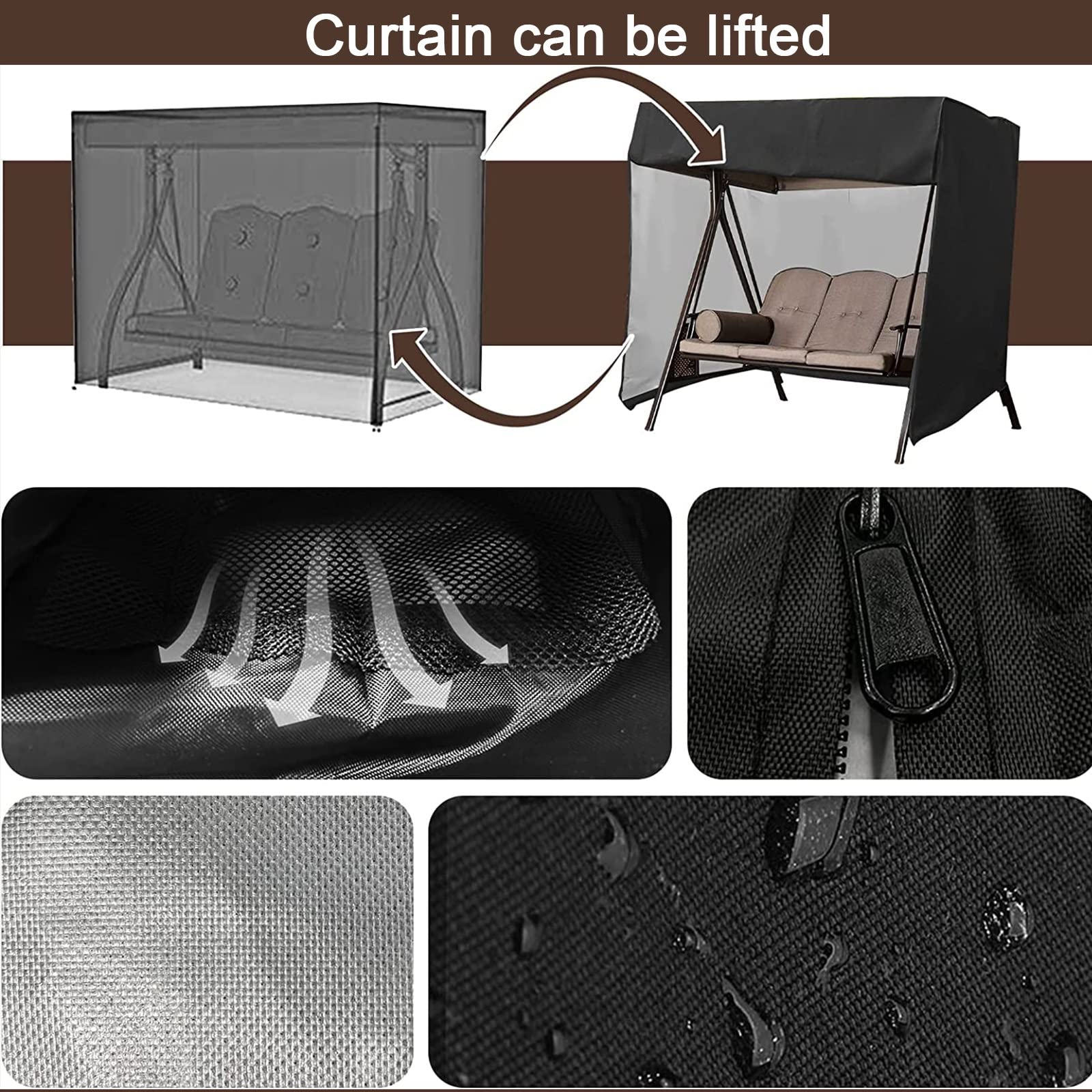 Copertura Per Dondolo Da Giardino 3-4 Posti - Tessuto Oxford Impermeabile UV, Con Cerniera - Foto 4