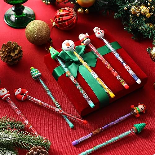 Miniatura 6 de Qilery 24 lápices de Navidad, varios puntos, apilables, para árbol de Navidad, Papá Noel, muñeco de nieve, alce, lápices apilables para niños,