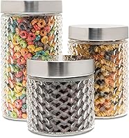 Vista 9 de Style Setter Juego de recipientes cuadrados de vidrio de 3 piezas en 43, 64 y 75 onzas, diseño retro elegante con tapas herméticas de acero