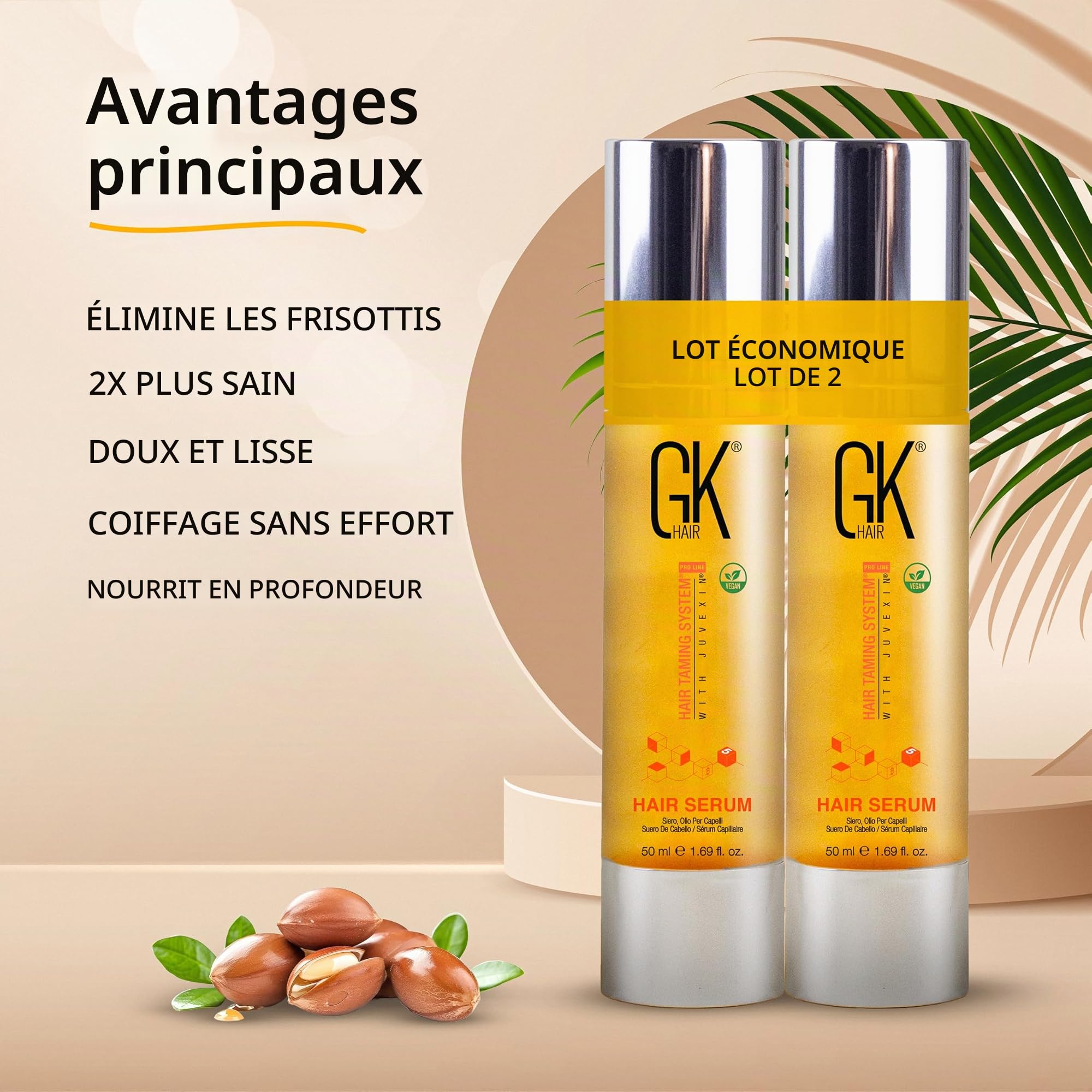 GK HAIR Global Keratin 100% Organic Argan Oil Anti Frizz Hair Serum (1.69 Fl Oz/50ml) Styling Glättung Kräftigung Hydratisierung & Nähren Hitzeschutz Glanz Frizz Control Dry Damage Hair Repair
