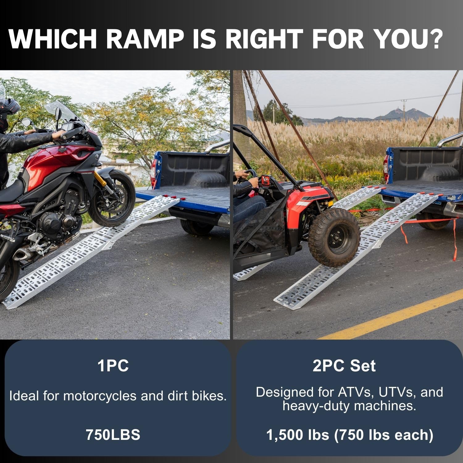 Rampy ATV do pickupów 7,5 FT Aluminiowe przenośne rampy o udźwigu 680 kg, 2 szt.