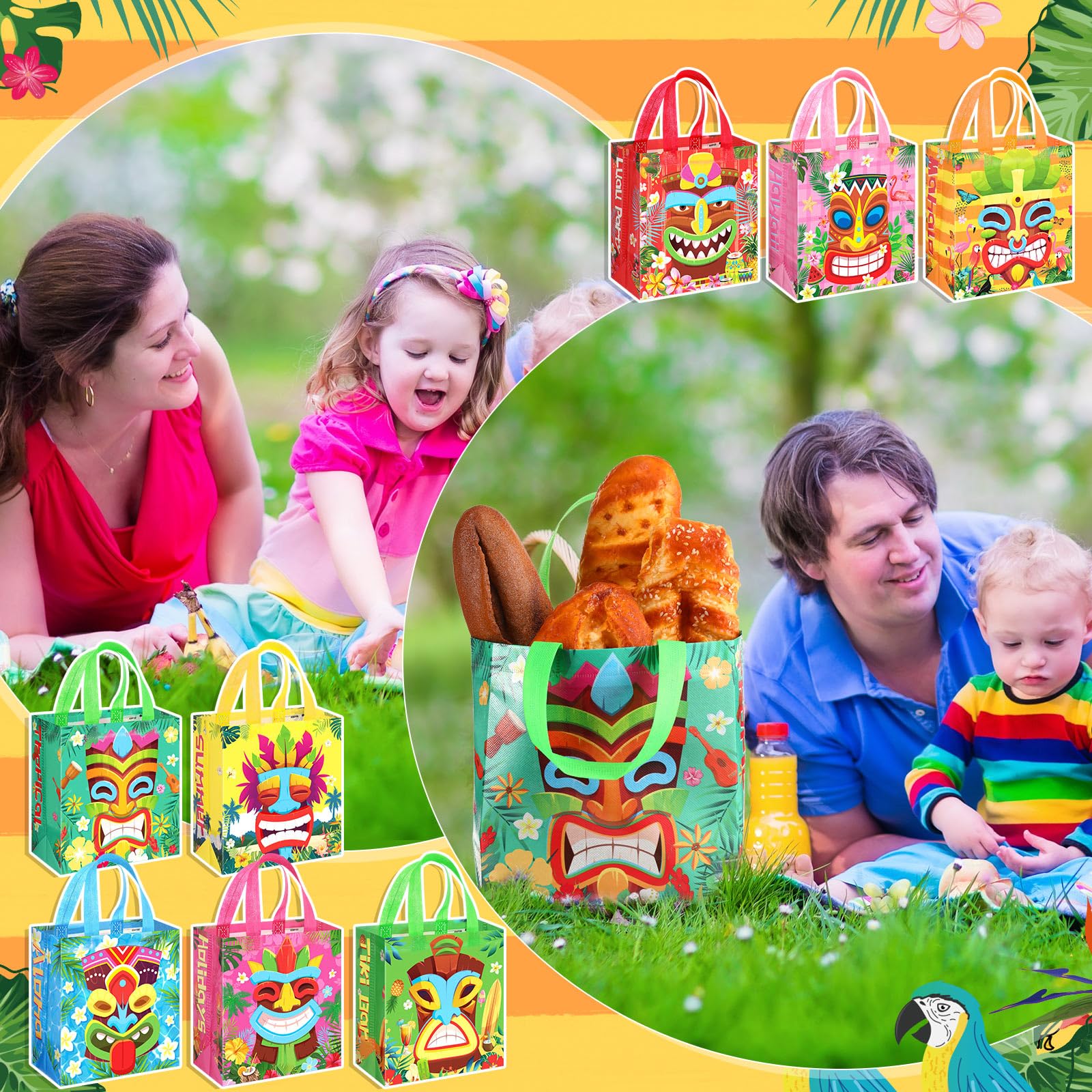 Riakrum Lot de 64 sacs cadeaux réutilisables non tissés avec poignées pour enfants, cadeaux de classe, échanges, cadeaux de fête, 22 x 23 x 10 cm
