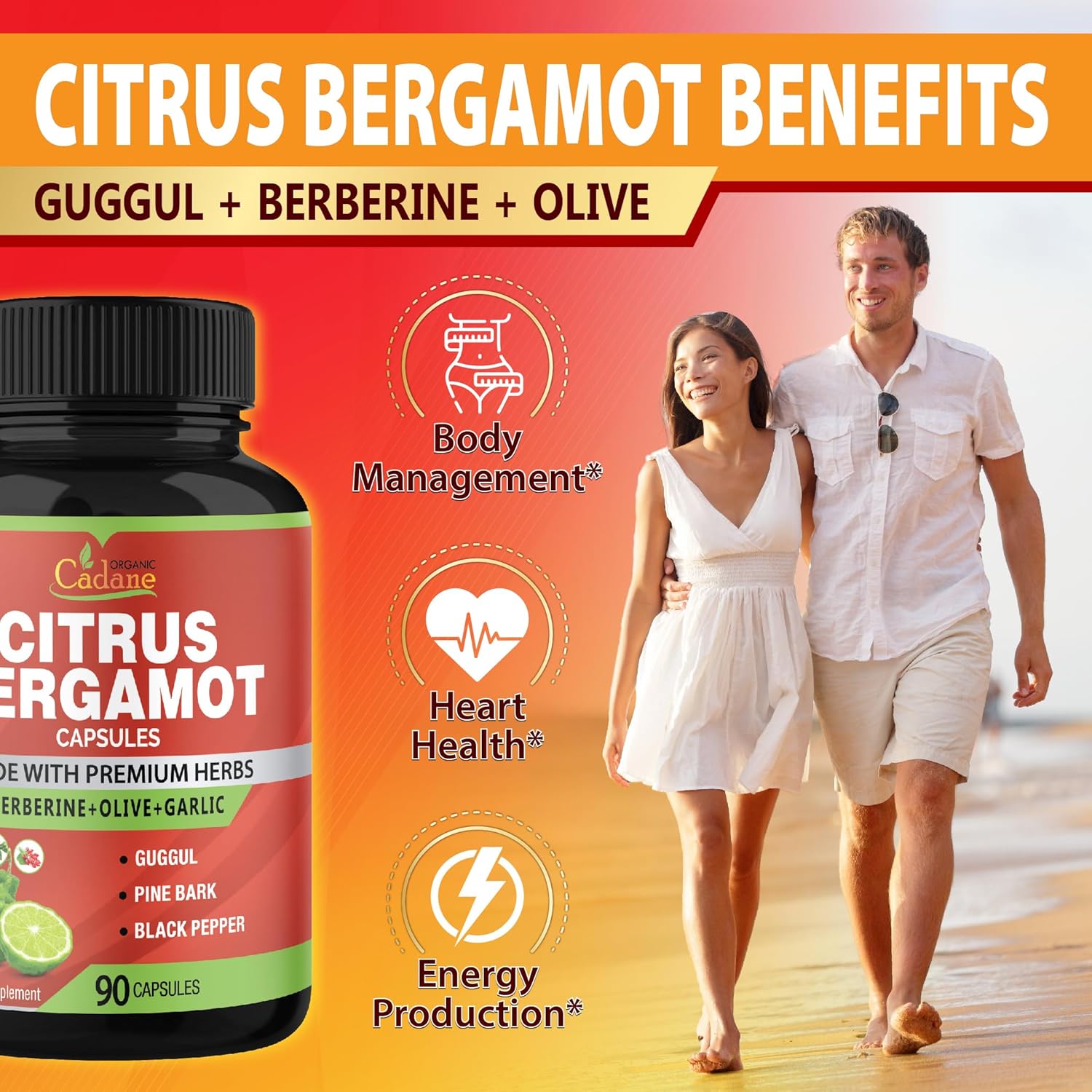 Organic Cadane Citrus Bergamot Supplement Extract Capsules, 90 Capsules & Berberine, Olive, Guggul, Garlic, Pine Bark, Black Pepper | Supports Overall Health, Immune System | 3 Months Supply - Image 4