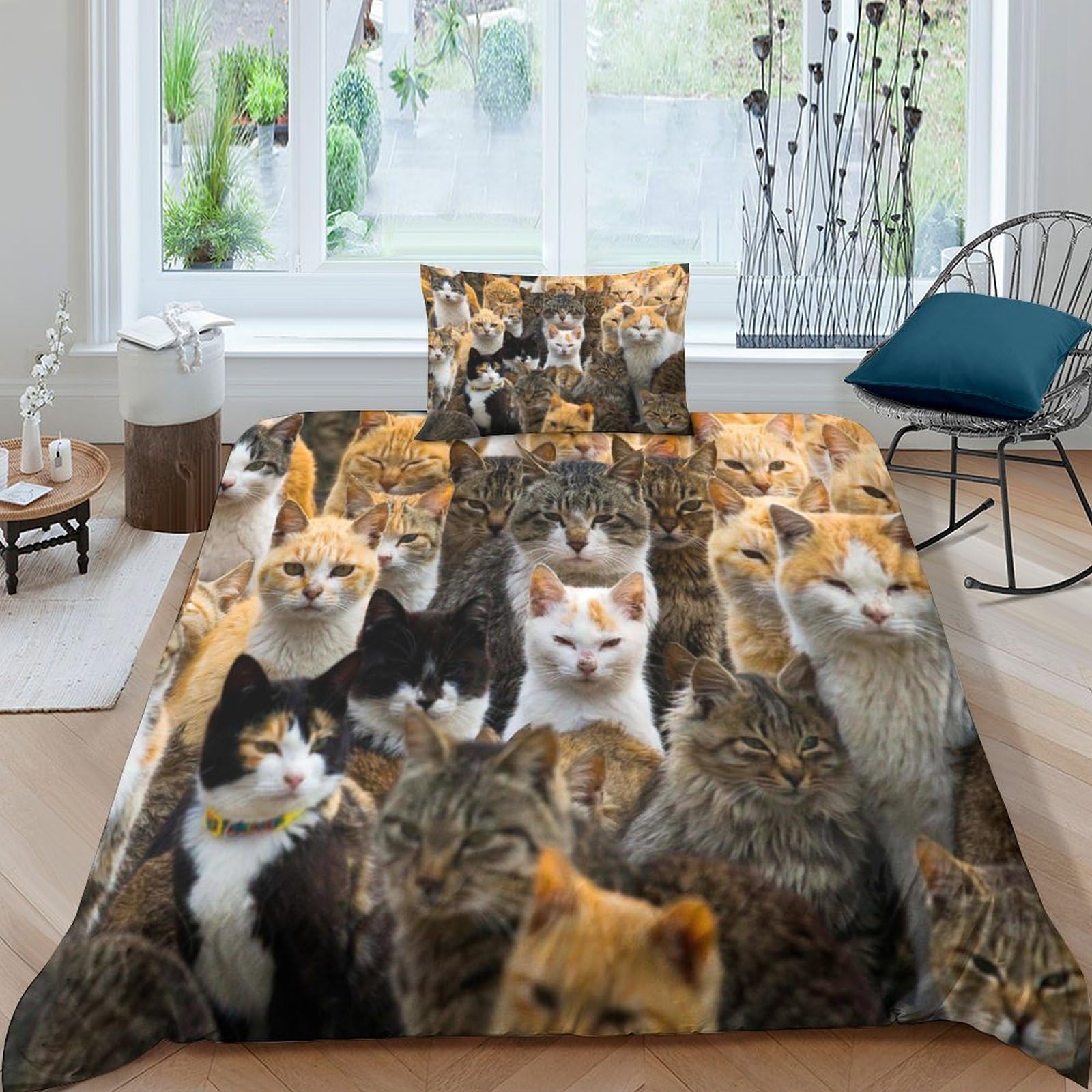 Housse de couette chat 3D 135x200cm en microfibre douce avec 2 taies d'oreiller