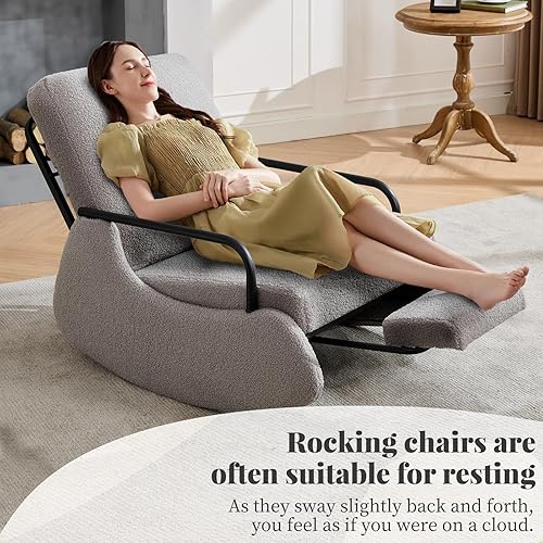 Miniatura 3 de Silla mecedora tapizada de peluche, silla moderna con acento acolchado con respaldo alto, cómoda silla auxiliar para guardería, sala de estar,