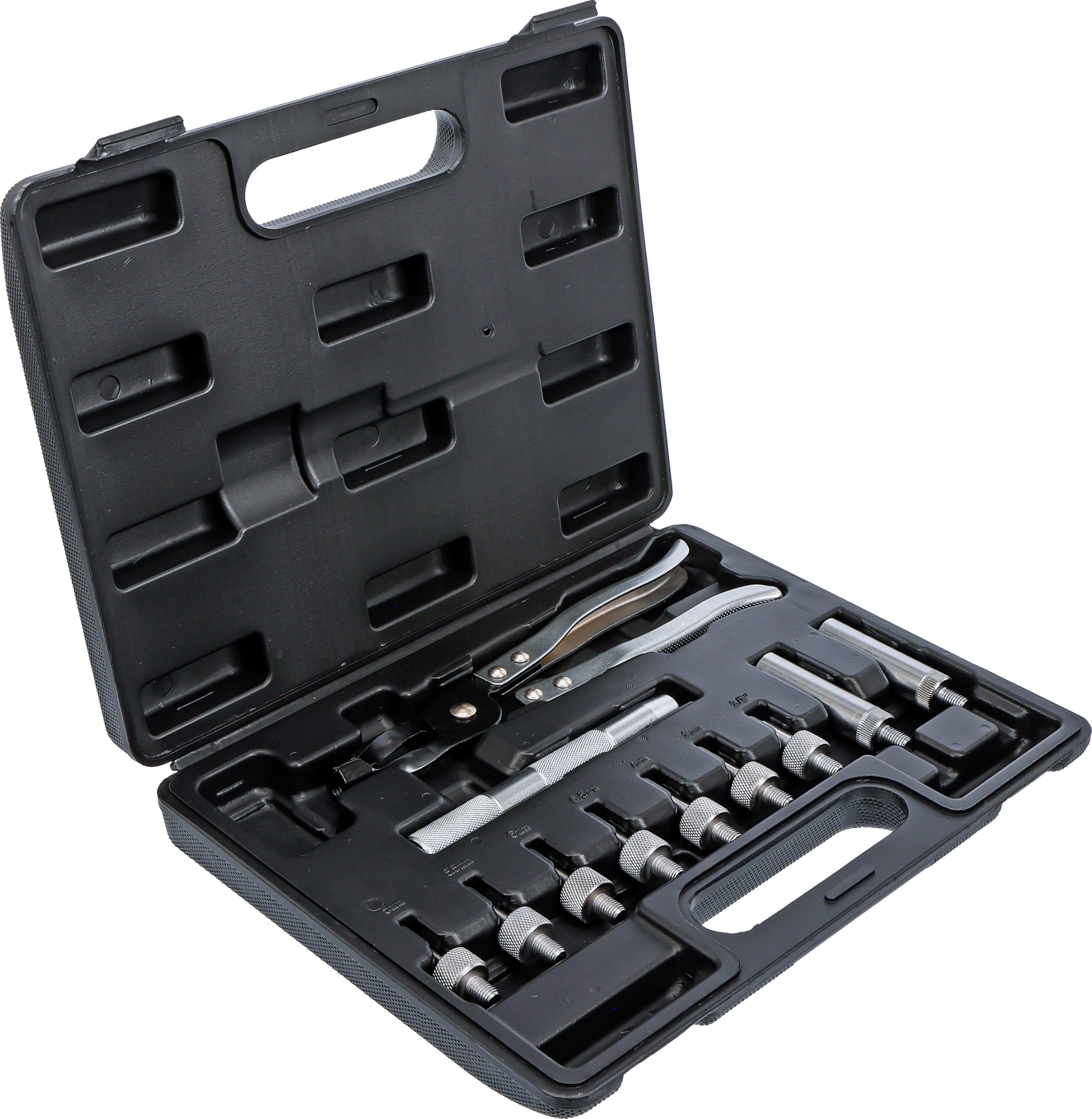 BGS Diy 1783 | Kit de montage pour joints de queue de soupape | Pince de démontage | Mandrin de montage | Adaptateur 5 mm, 5,5 mm, 6 mm, 6,5 mm, 7 mm, 8 mm, 10 mm (3/8")