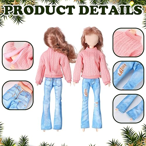 Miniatura 5 de Bencailor - Juego de 8 piezas de ropa de muñeca de 11.5 pulgadas, suéteres de algodón y pantalones de jean, accesorios para muñeca (suéter de cuello