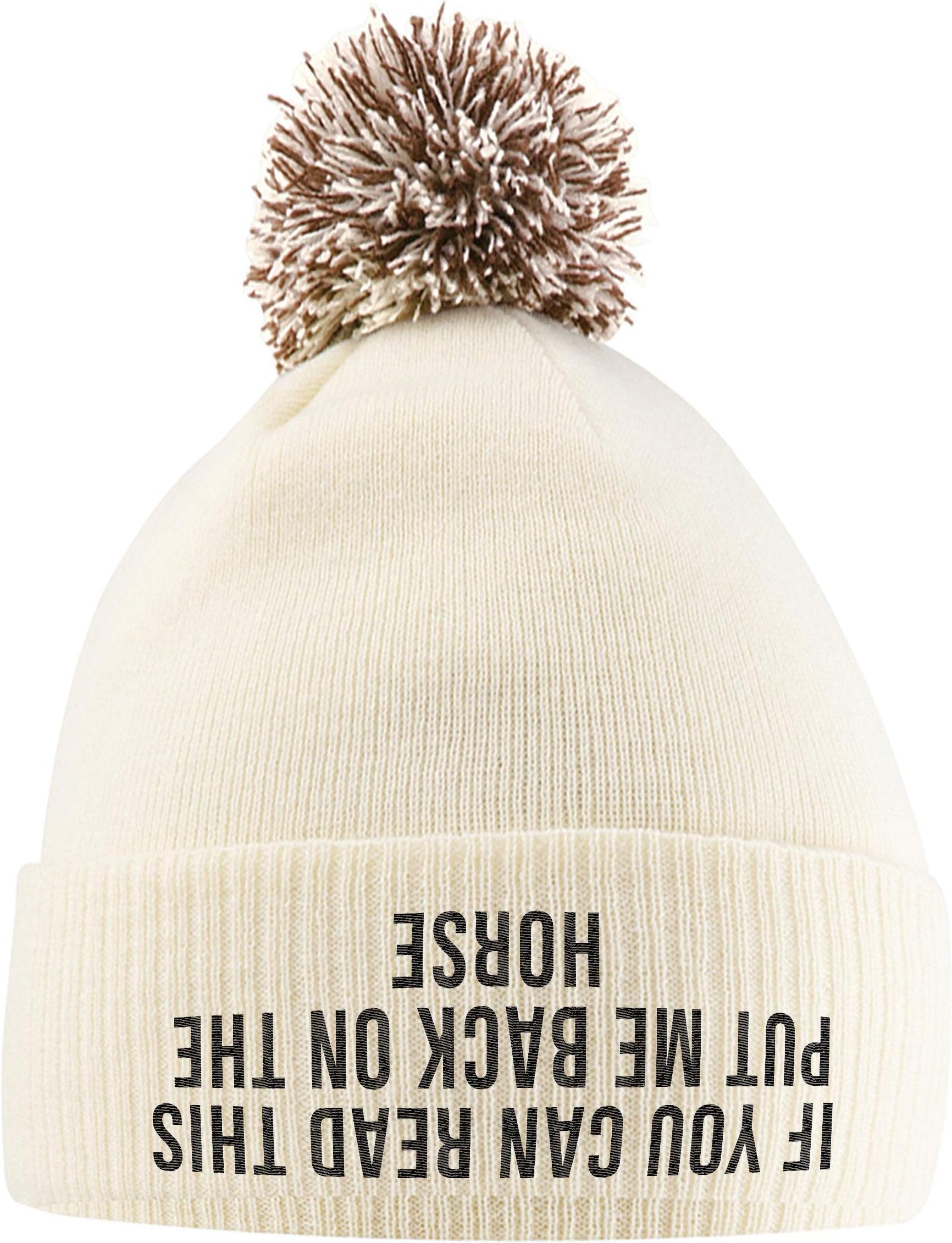 SaveThePeopleIf You Can Read This Put Me Back On The Horse Hat - Bobble Beanie Hat - Horse Riding Gifts for Girls - Winter Beanie Hat with Horse Slogan Embroidered On The Front