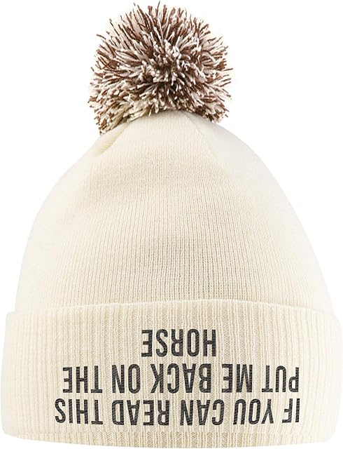 If You Can Read This Put Me Back On The Horse Hat - Bobble Beanie Hat - Horse Riding Gifts for Girls - Winter Beanie Hat with Horse Slogan Embroidered On The Front