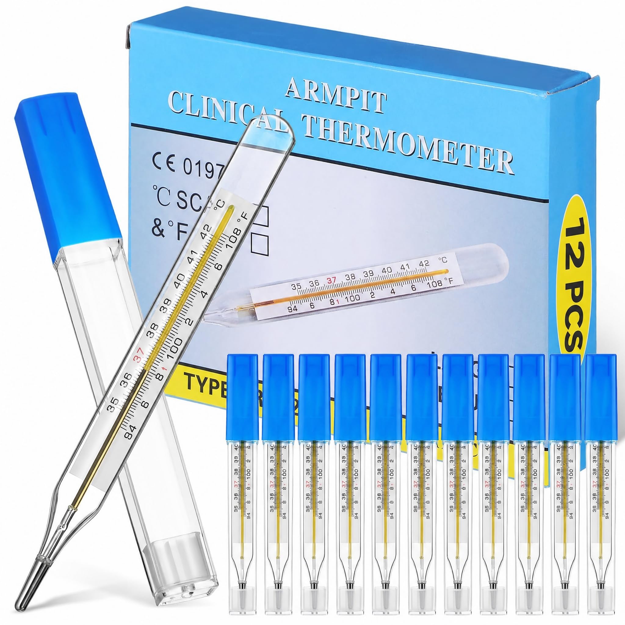 Ciieeo 12pcs Glass Oral Temperature for Adults, Free Clinic Armpit Fast Reading Fever Indicator Dual Scale ℃ ℉ for Home Use-image-7