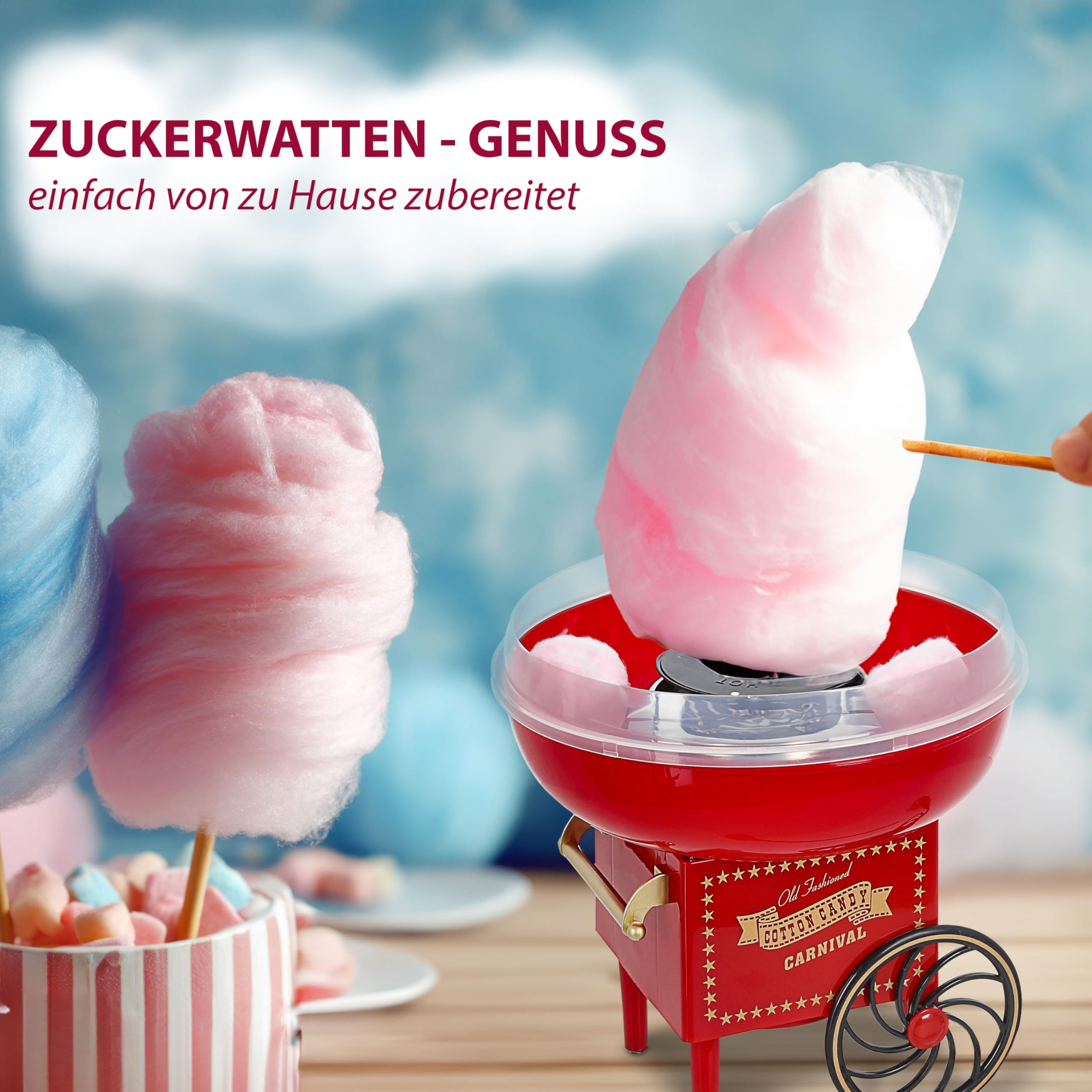 Zuckerwatte Maschine rot gold 29x28cm Kunststoff Cotton Candy Jahrmarkt
