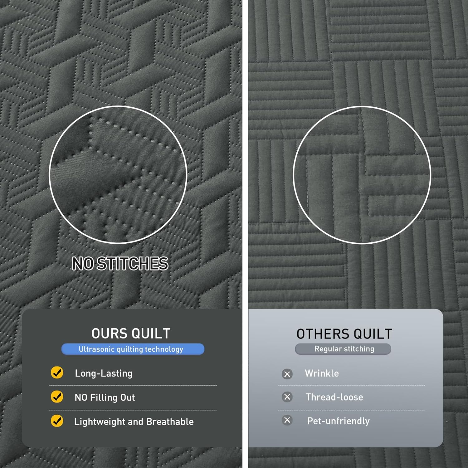 Lavsiry Dark Grey Oversized California Cal King Size Quilt Bedding Set with Pillow Shams, Summer Lightweight Bedspread Coverlet, Soft Quilted Blanket Thin Comforter for All Seasons - Image 3