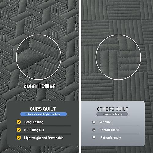 Miniatura 3 de Lavsiry - Juego de colcha de tamaño individual, color gris oscuro, con funda de almohada, colcha ligera de verano, colcha acolchada suave y manta