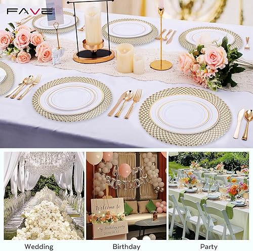 Miniatura 9 de FAVE Juego de 6 manteles individuales redondos de vinilo dorado, lavables en espiral para comedor, eventos, decoración del hogar y uso diario (15