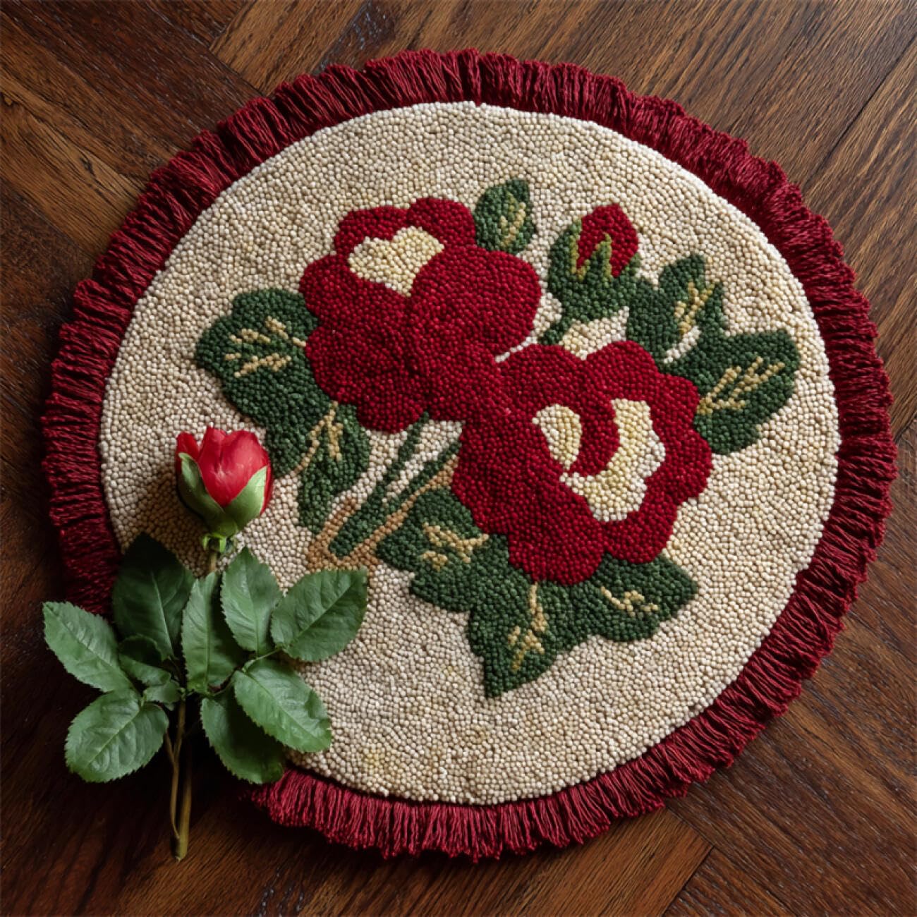 Kitquiver Flowers Latch Hook Rug Kits Red Roses DIY Rug Making Craft Kits with Yarn & Canvas and Crochet Needle Embroidery Decoration 100x100cm