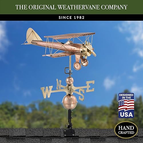 Miniatura 2 de Good Directions Veleta biplano, cobre puro, veletas de avión, decoración de aviación