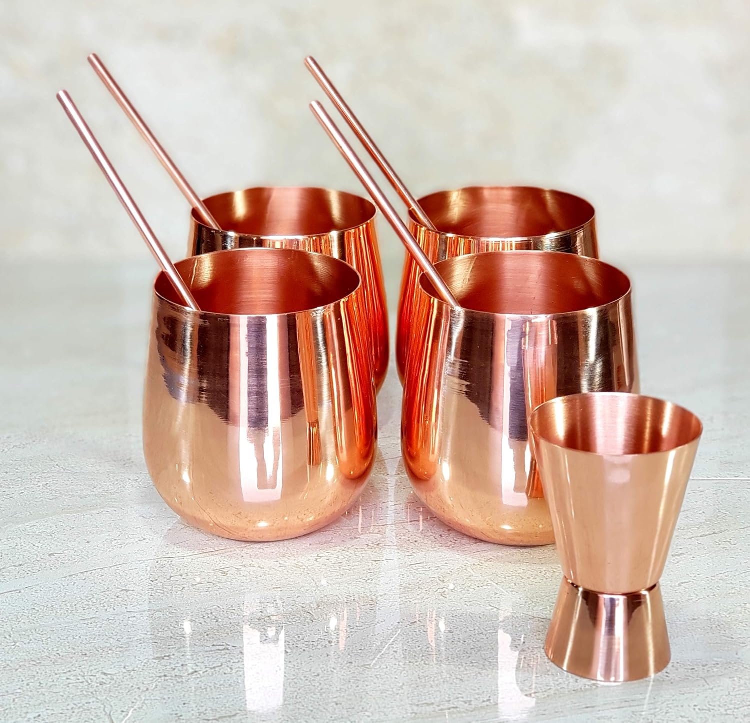 eSplanade Moscow Mule Cocktail Copper Mugs - Set of 4 Mugs, 4 Copper Straws, and a Peg Measurer
