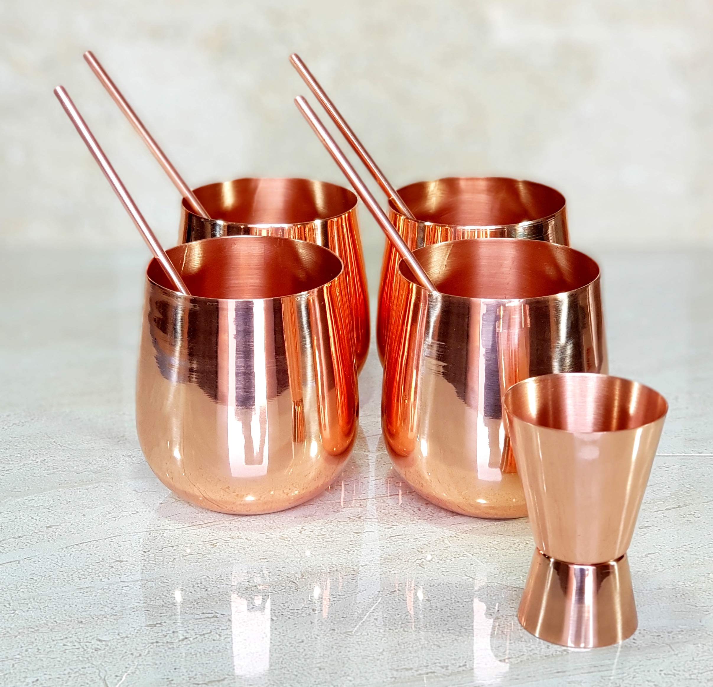 eSplanade Tazze di rame Moscow Mule - Tazze di rame solido puro per alimenti con cannucce e jigger in rame per cocktail di altissima qualità! (‎ MOSCOW MULES PLAIN)