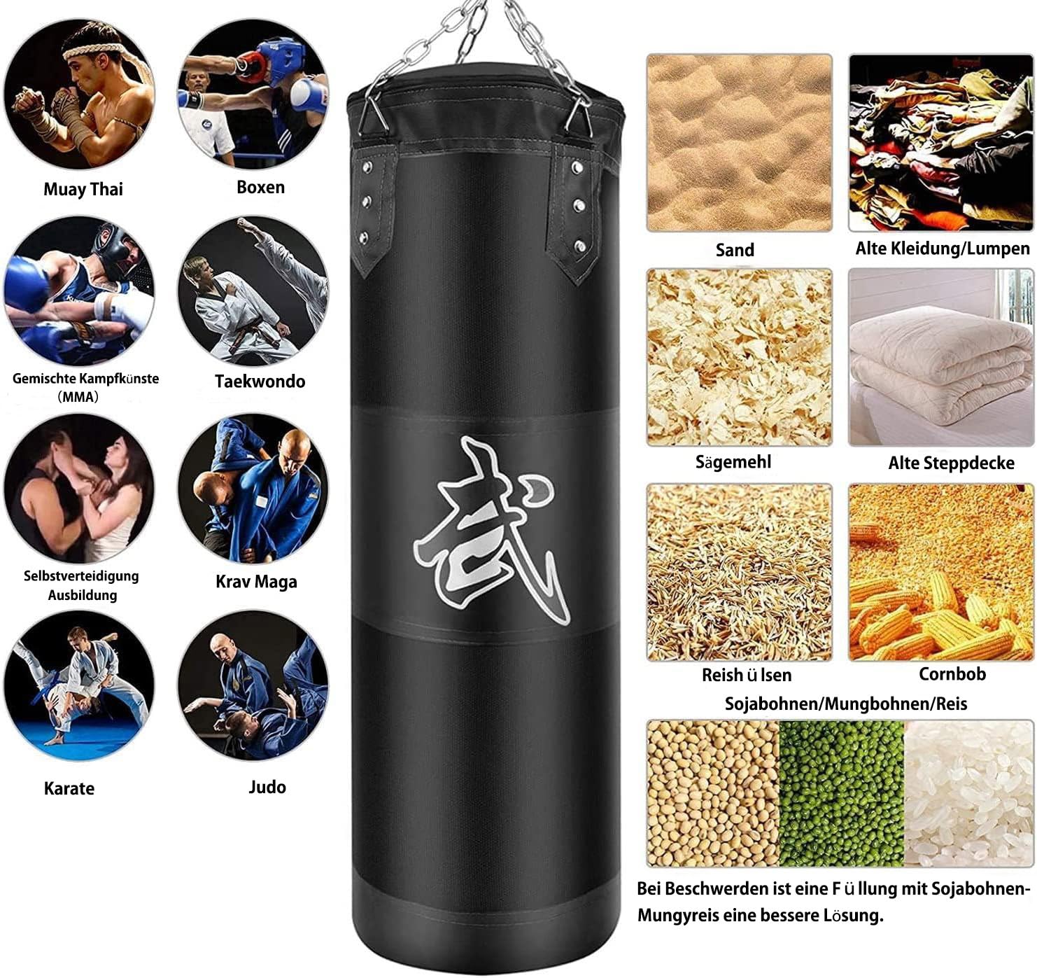 BRAVECOW Boxsack Hangend für Erwachsene,Ungefüllt Boxsack Set,Sandsack Boxen fürJugendlich,Kinder,100cm Schwerer Boxsäcke,für MMA, Muay Thai, Kickboxen, Karate,Taekwondo-Training