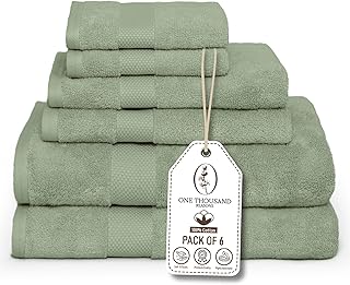 Premium Staple Cotton Bathroom Towel Set - Sage Green 600 GSM 6-Piece Lu...