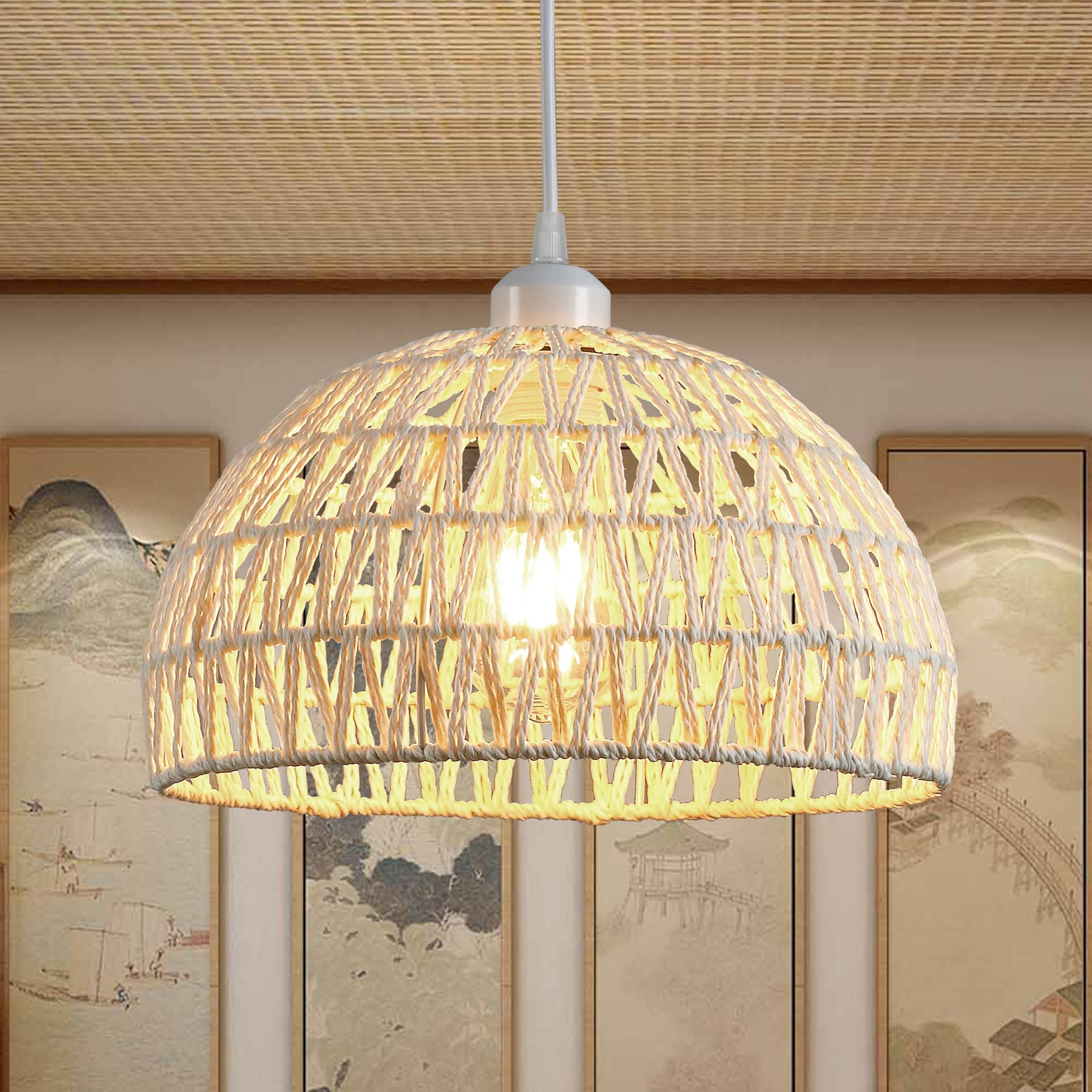 Buy Wicker Pendant Light, D12.2" Farmhouse HandWoven Rattan Chandelier