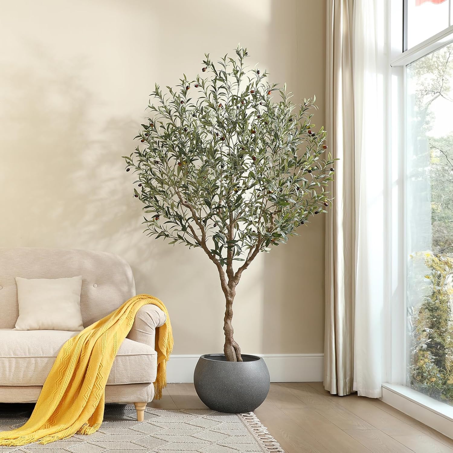 Ulivo artificiale 180 cm grande pianta artificiale per interni, falsa pianta verde, decorazione per interni esterni, casa, camera da letto, soggiorno, balcone, cortile giardino