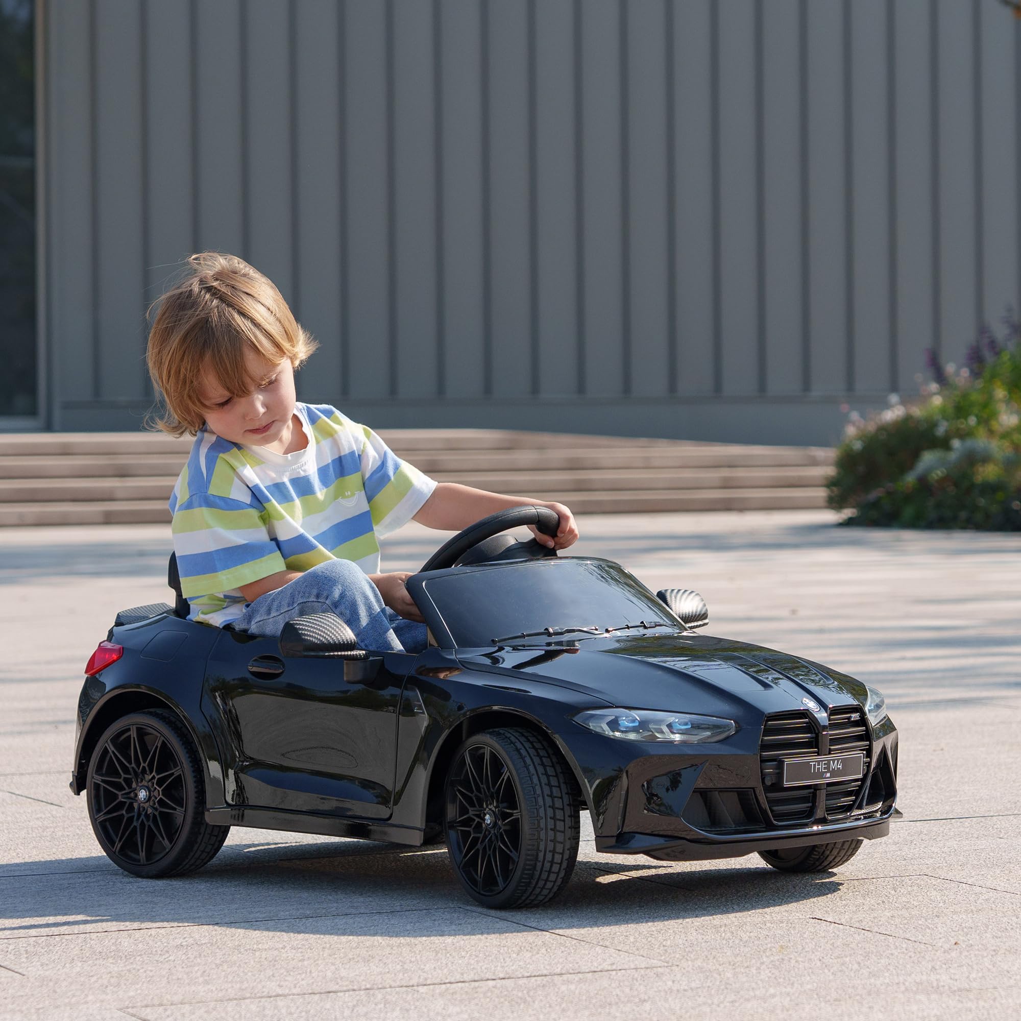 AIYAPLAY Macchina Elettrica per Bambini 12V Licenza BMW M4, 2 Motori Nera | Auto Elettrica per Bambini, Sospensione, Telecomando 2.4G, Clacson e Fari, 3-5km/h, Portata Max 30kg