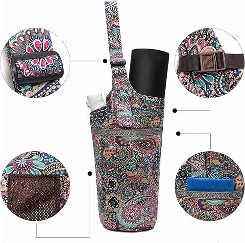 Miniatura 3 de IwIeIaIrI Bolsa para esterilla de yoga con bolsillo de gran tamaño y bolsillo con cremallera, bolsa de yoga con correa de hombro ajustable,