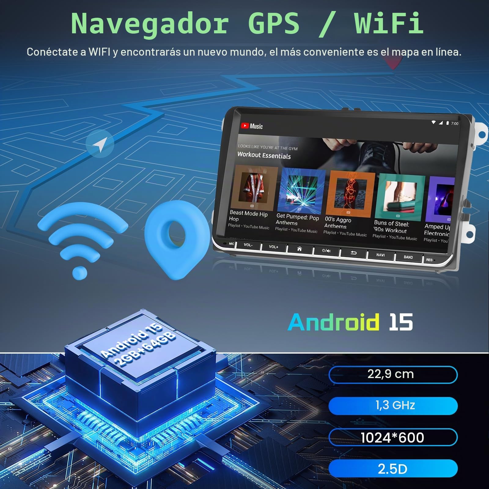 Hodozzy 2G+64GB Radio para VW Golf 5 6 Passat Touran EOS Tiguan Polo T5 Seat Skoda con Carplay Android Auto Inalambrica, Radio Coche 2 DIN 9 Pulgadas Pantalla Táctil GPS Bluetooth WiFi DSP FM/RDS