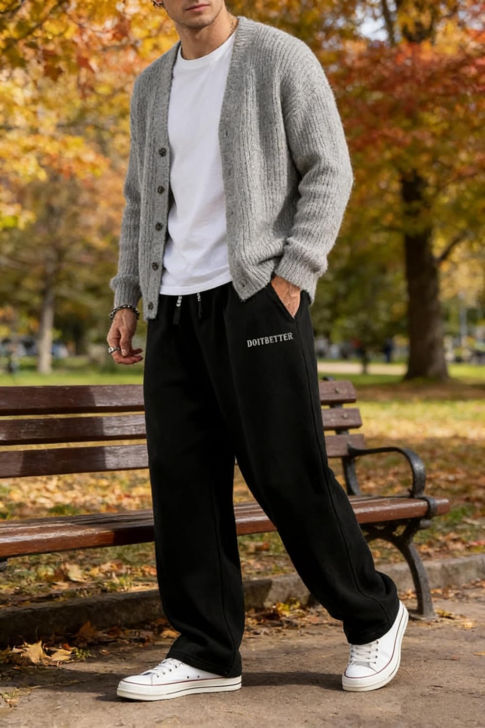 Men's Cotton Sweatpants Loose Fit Baggy Straight Leg Sweat Pants for Men Open Bottom Lounge Yoga Pants with Pockets - Image 3