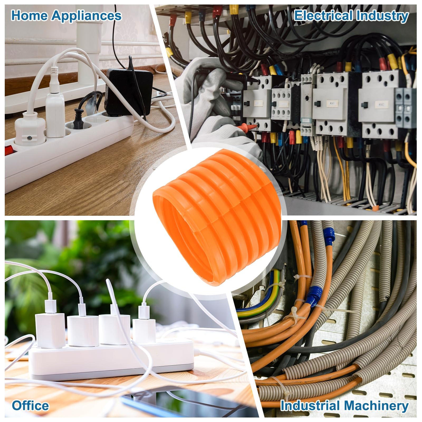 sourcing map Tube flexible de 3,8 cm de diamètre avec outil d'installation - Gaine de gestion de câbles pour le bureau, la maison, les câbles électriques et automobiles, orange