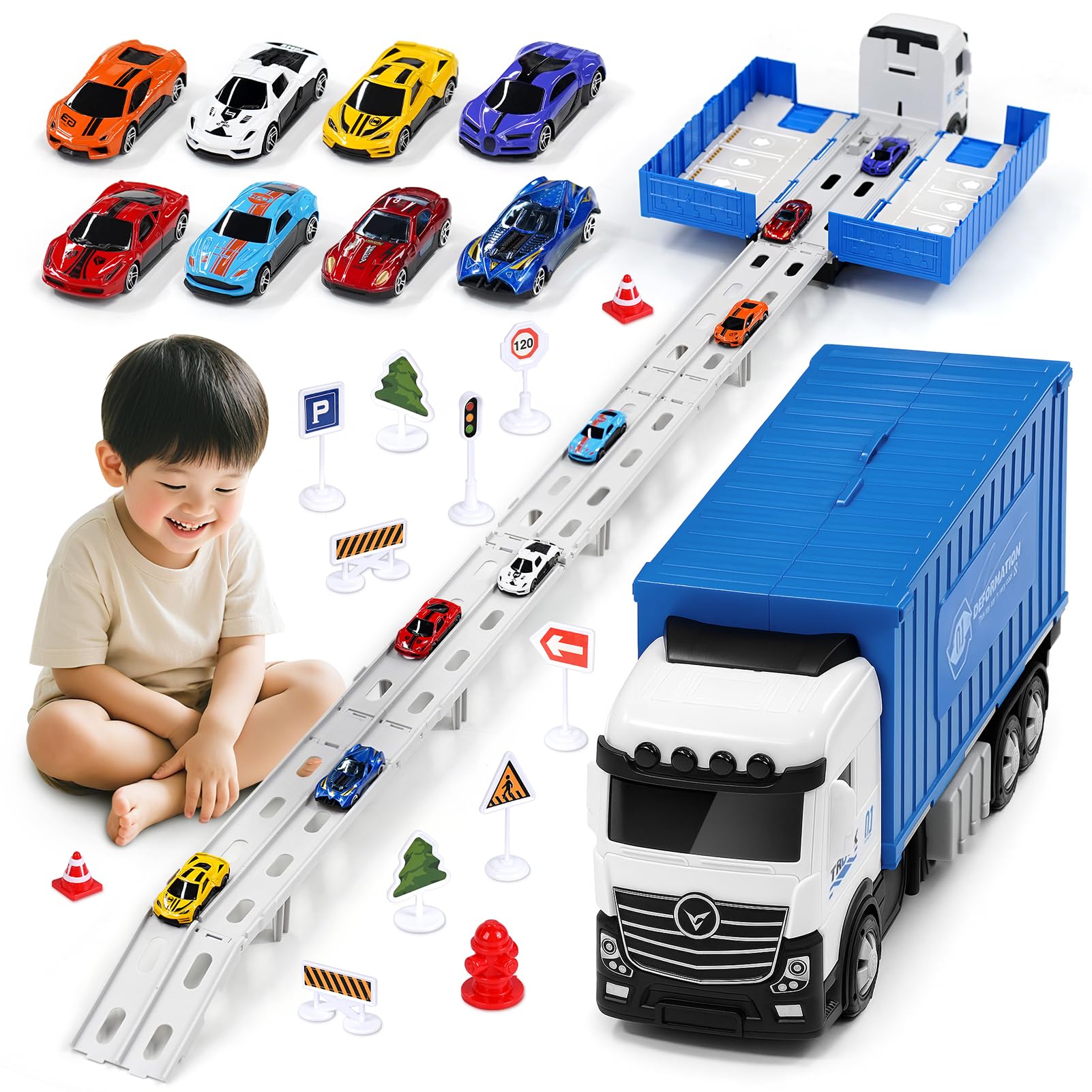 Amazon.co.jp: Joyreal 車 おもちゃ - 建設車両セット 1台収納車 6台