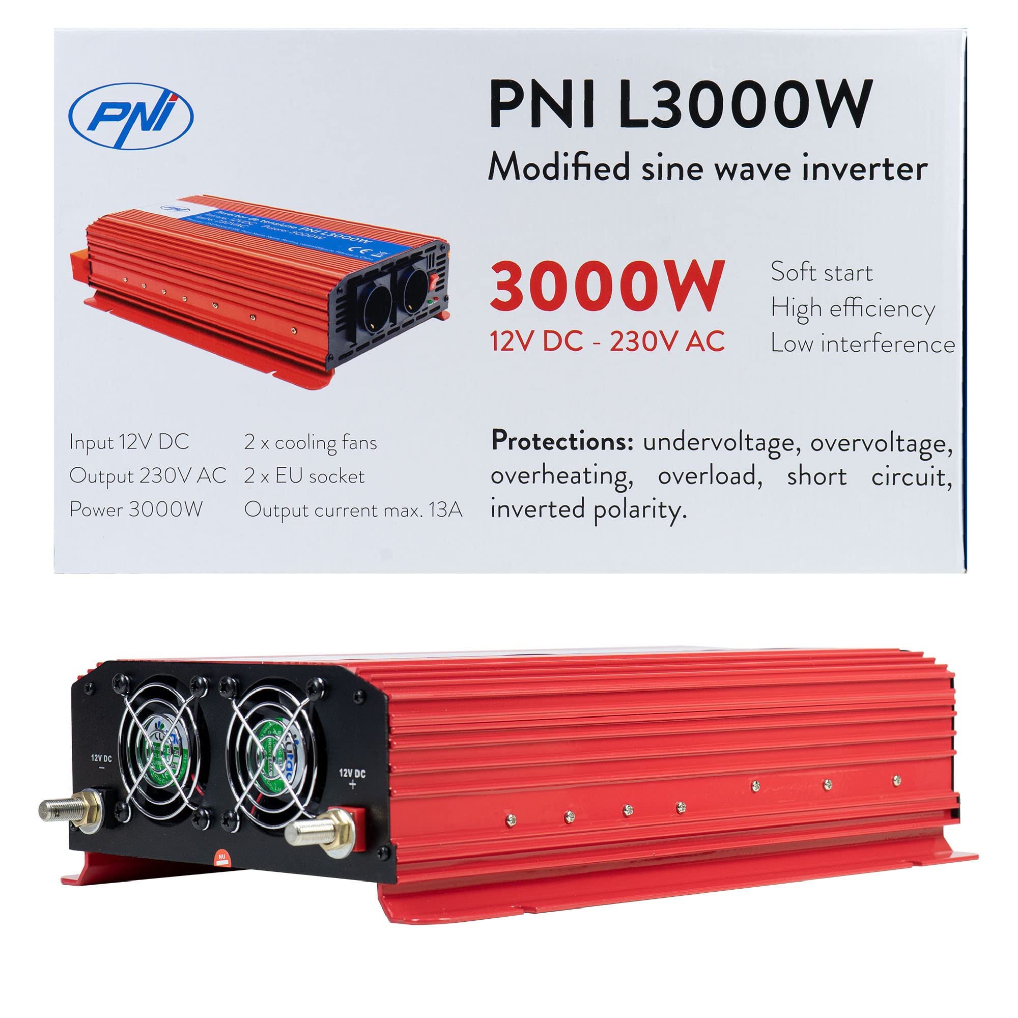 Przetwornica napięcia PNI L3000W zasilacz 12 V 230 V wyjście