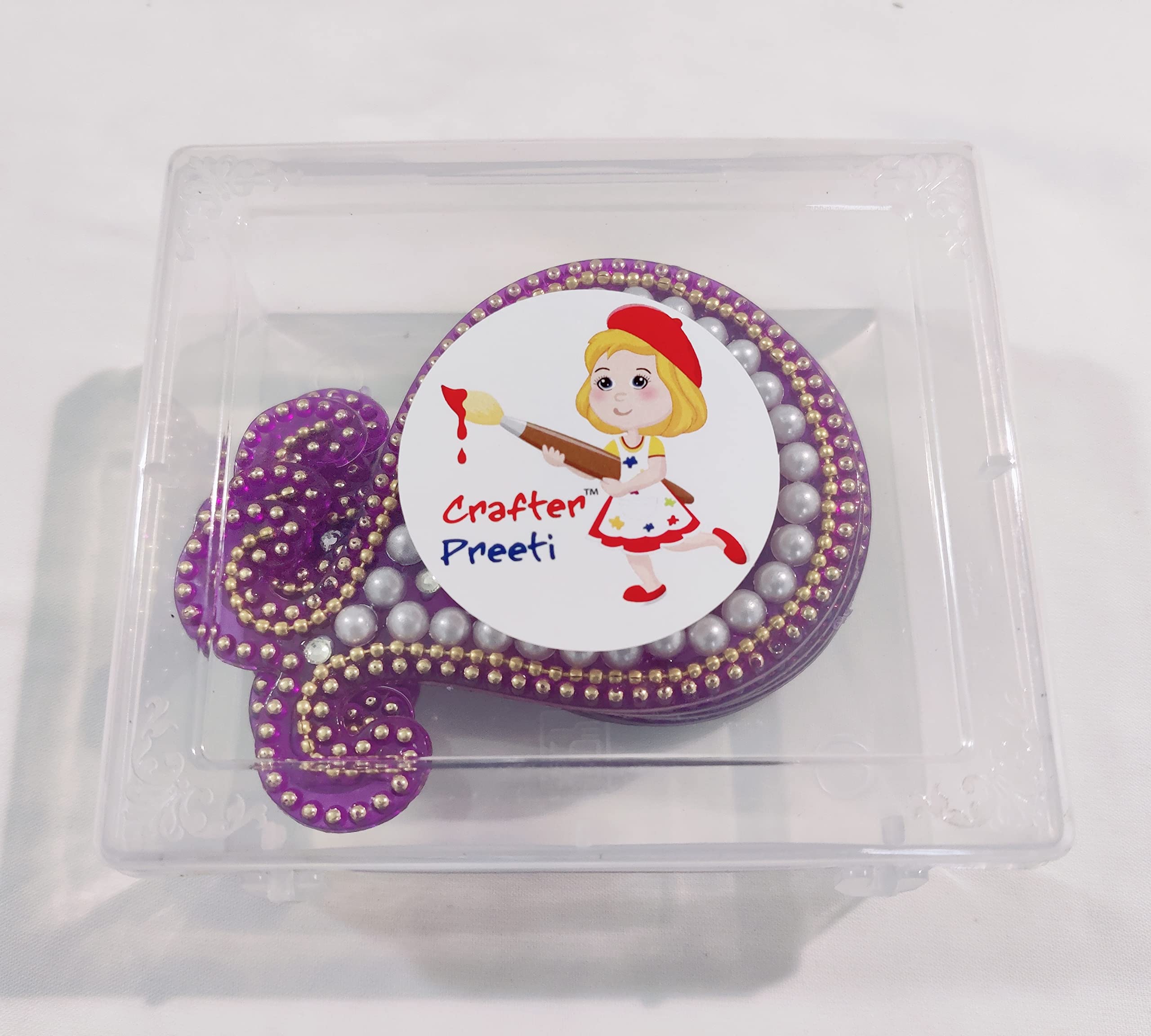 Crafter Preeti 7 piece Set Handcrafted Acrylic Decorative Kundan Rangoli- Kalash (M) Purple 2