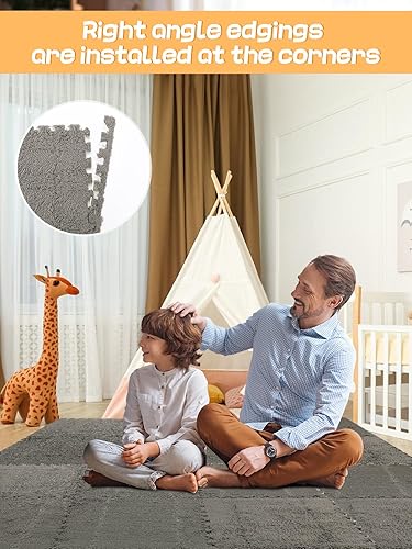 Miniatura 4 de 12 tapetes de espuma de felpa gruesa que se entrelazan, azulejos de espuma entrelazados con bordes para niños, alfombra cuadrada suave